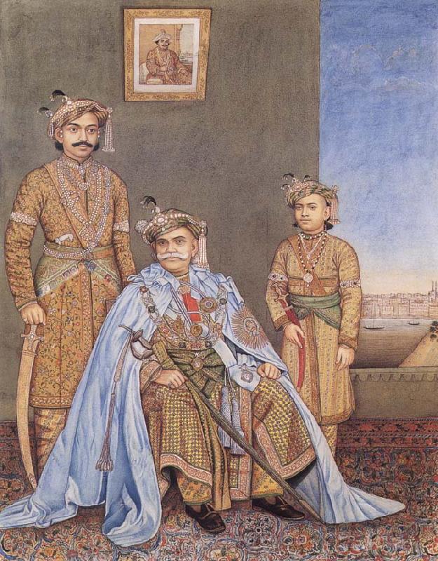 Madho Prasad,Ramnagar His Highness Ishwari Prasad Narayan Singh,Maharaia of Benares Seated,with Prabhu Narayan Singh and Aditya Narayan Singh Standing Behind as well as a p China oil painting art